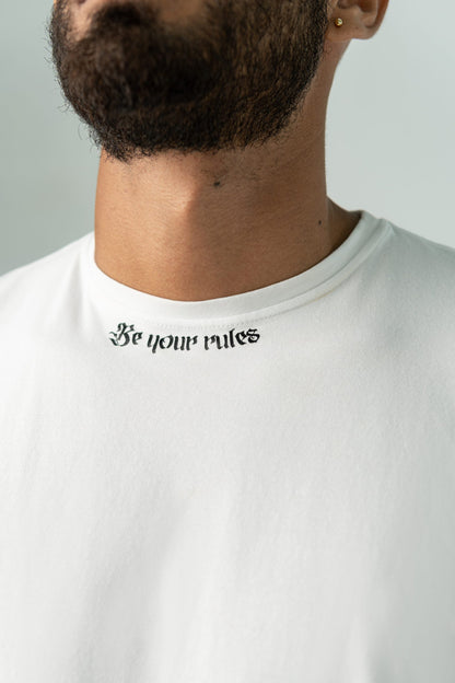 WHITE LOOSE FIT UNISEX 'BE YOUR RULES' T-SHIRT