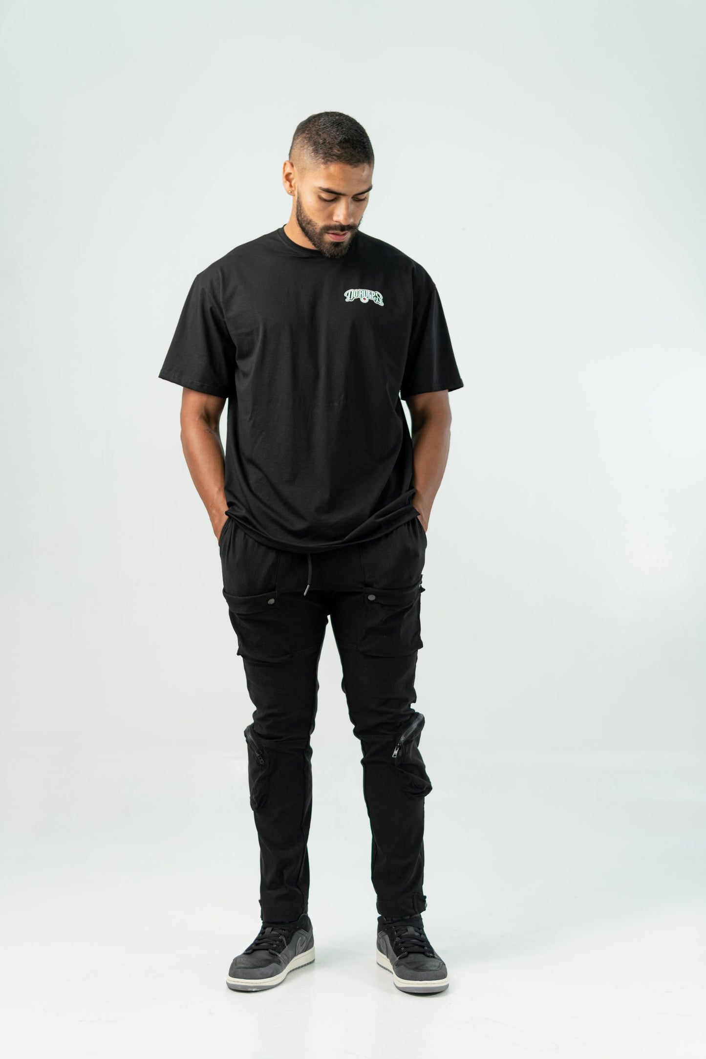 BLACK 'BE' UTILITY CARGO PANTS