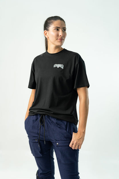 BLACK 'BE' LOOSE FIT UNISEX PRINTED T-SHIRT