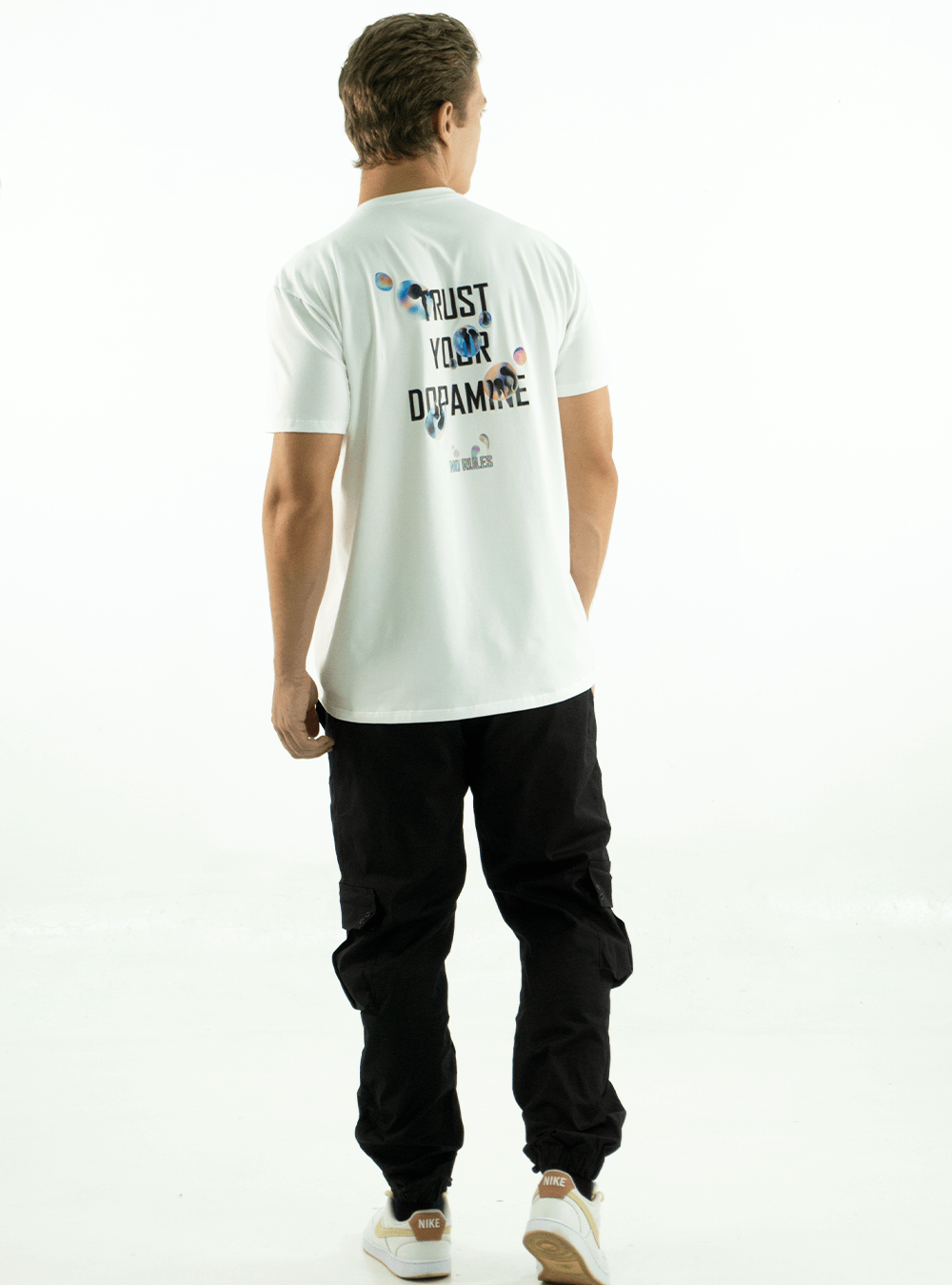 DRY-FIT  'TRUST YOUR DOPAMINE' PRINTED  WHITE T-SHIRT