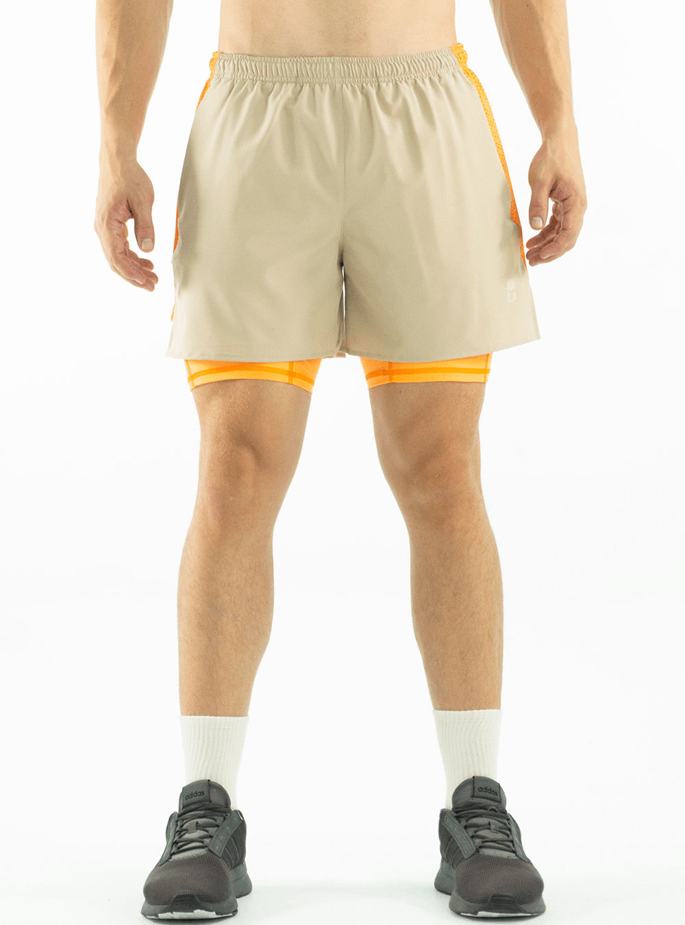 PANTALONETA RUNNING BEIGE-NARANJA